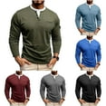 thumbnail image 1 of BiZtdJrK Black Mens Casual Henley T-Shirt Fake Two Piece Button V Neck Long Sleeve Tops with Pocket Solid Color Pullover L, 1 of 9