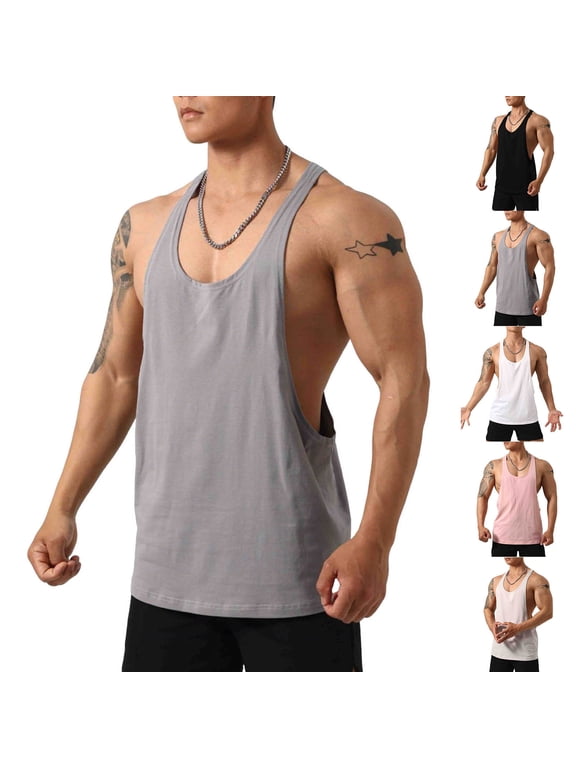 Black Stringer Tank Tops for Men Cut Open U Neck Sleeveless Cotton T Shirt Moisture Wicking Gym Training Bodybuilding Vest Shirts XL