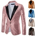 thumbnail image 1 of BiZtdJrK Blazers for Men Big and Tall Shiny Sequin Dress Jacket One Botton Lapel Collar Fashion Sport Coats Wedding Party Prom Suit Jackets Coffee XXXXL, 1 of 4