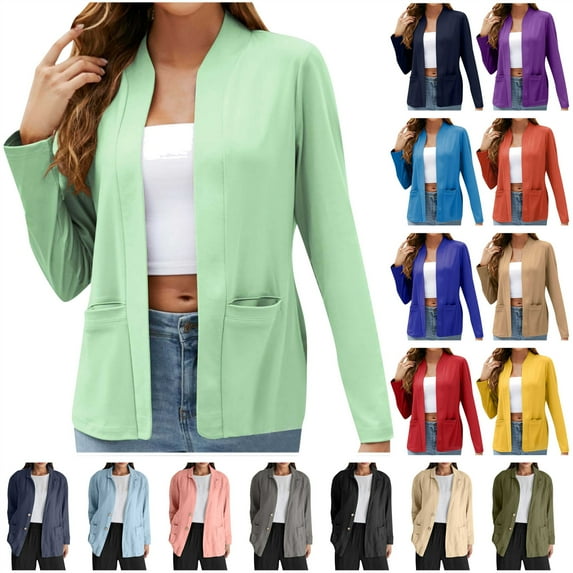 BiZtdJrK Lightweight Cardigan for Women Dressy Loose Long Sleeve Coats Solid Color Open Front Blazer Jacket with Pockets, Purple, M