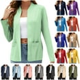 thumbnail image 1 of BiZtdJrK Blazers for Women Business Casual Collarless Suit Jackets Solid Open Front Office Work Outwear Basic Solid Blazer with Pockets, Blue, S, 1 of 5