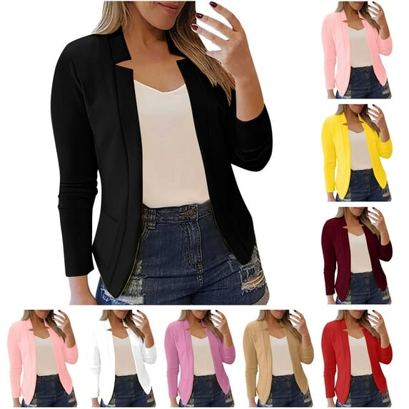 BiZtdJrK Blazers for Women Business Casual Work Office Suit Coat Tops Cropped Cardigan Jacket Fall Long Sleeve Outerwear with Pockets Pink XXXL Gifts for Girls