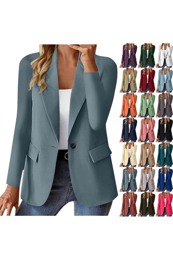 BiZtdJrK Blazers for Women Long Sleeve Business Casual Lapel Suit Solid Color Open Front Cardigan Work Blazer Jackets Beige XXL Gifts for Mom