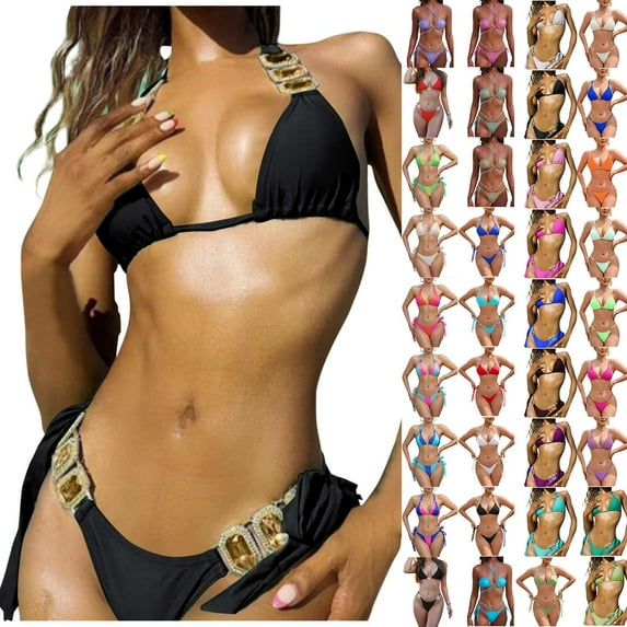 BiZtdJrK Blue Womens Triangle Bikini Set Cheeky Sport Bras with Low Rise Bottoms 2 Piece Outfits Holiday Beach Swimsuit L