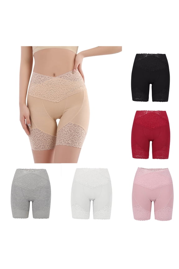 Body Shaper Shorts for Women Modal Lace Patchwork Yoga Workout Shorts Cross Waist Breathable Gym Shaping Shorts Birthday Gift White L