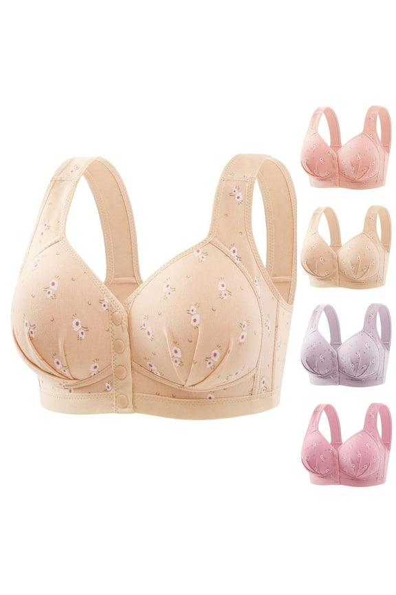Bras for Older Women Comfortable Soft Front Open Button Underwear No Underwire Push Up Bra 2024 Everyday Bralettes Beige