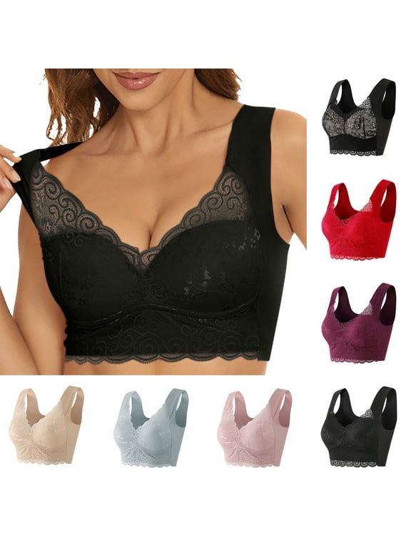 Bras for Women Lace Beauty Back Solid Strap Wrap Plus Size 2024 Fashion Wirefree Bra Underwear T-Shirt Bras Prime Today Black