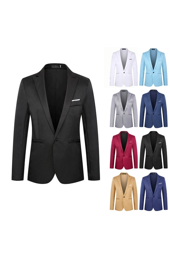 Business Dress Jacket for Men Big and Tall Long Sleeve One Button Blazers Lapel Stylish Wedding Party Suit Jackets White XXXXXL