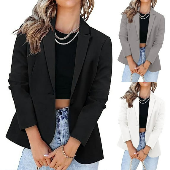 BiZtdJrK Button Open Front Cardigan Blazer Women 2025 Fall Long Sleeve Suit Jacket Business Casual Lapel Collar Dress Blazers Today Prime Sales Black M