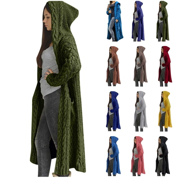 BiZtdJrK Cable Knit Cardigans for Women Loose Long Sleeve Fall Winter Hooded Sweater Coat with Pockets Going Out Outfits Brown XXL Mothers Day Gifts