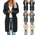 thumbnail image 1 of BiZtdJrK Cable Knit Sweater Women Long Sleeve Open Front Cardigan Sweaters Casual Maxi Cardigans Fashion Button Down Outerwear with Pockets White M, 1 of 8