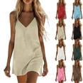 thumbnail image 1 of BiZtdJrK Cami Dresses for Women Spaghetti Strap Sleeveless V Neck Linen Sundresses Loose Fit Summer Beach Midi Dress Blue M, 1 of 8