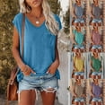 thumbnail image 1 of BiZtdJrK Cap Sleeve Tops for Women V Neck Loose Fit Summer Vacation T Shirts Comfy Casual Street T Shirt with Chest Pocket Blue XL, 1 of 7