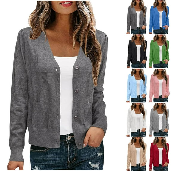 BiZtdJrK Cardigan Sweaters for Women Long Sleeve Button Down Sweater Tops Loose Casual V Neck Knit Shrugs Coat, Pink, XL