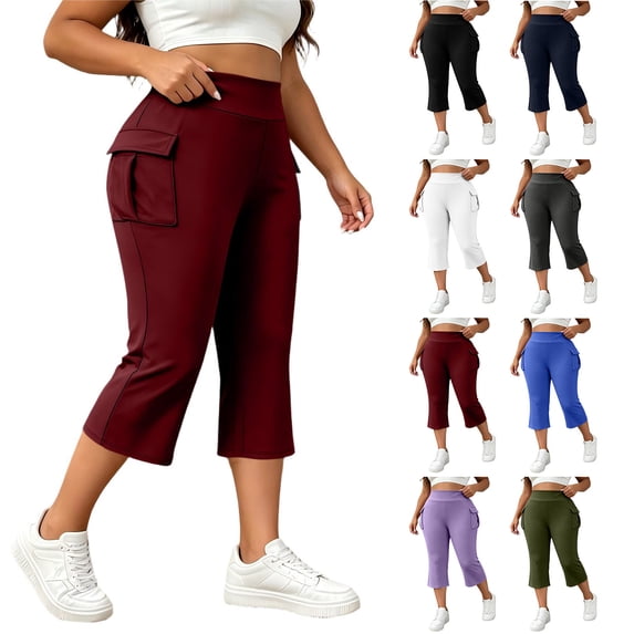 BiZtdJrK Cargo Capri Leggings with Pockets for Women Plus Size High Waist Flared Yoga Pants Lightweight Stretch Gym Workout Legging Navy XXXXL