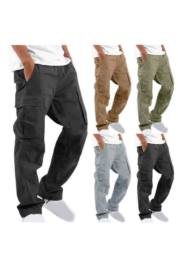 Cargo Pants for Men Big and Tall Casual Hiking Pants Outdoor Drawstring Waist Work Trousers Basic Solid Jogging Sweatpants Lighten Sales of the Day Green 3XL