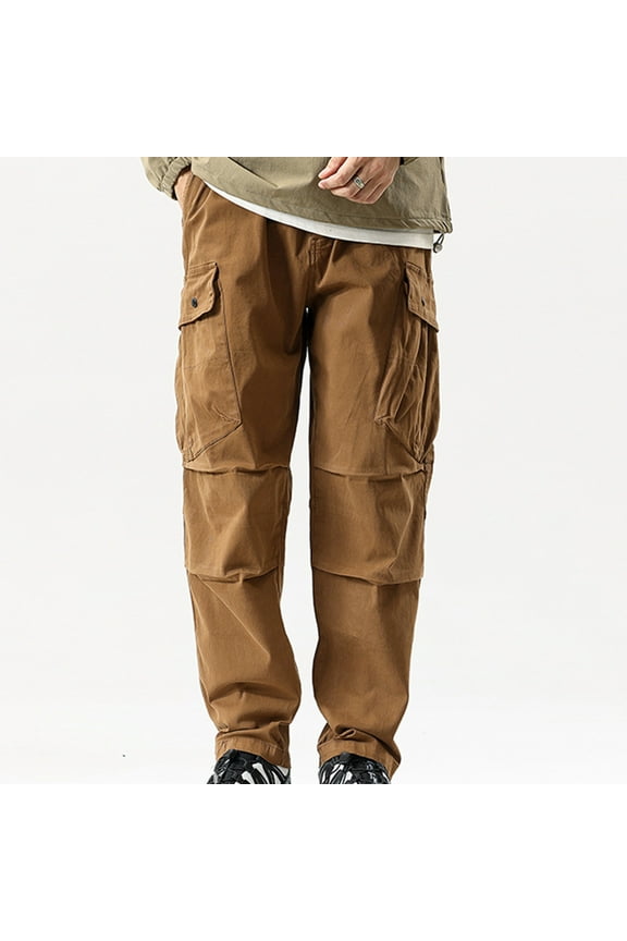 Cargo Pants for Men's Slim Fit Cotton Straight Pants Casual Street Pants Hip Hop Techwear Pants Outdoor Tactical Track Pants with Multi Pockets Coffee XXL
