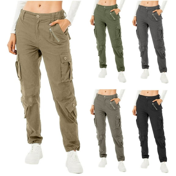 BiZtdJrK Cargo Pants for Women Casual High Waisted Hiking Pants Solid Loose Fit Work Trousers Outdoor Tactical Pants with Multi Pockets Y2K Streetwear Best Sales Today Army Green 29