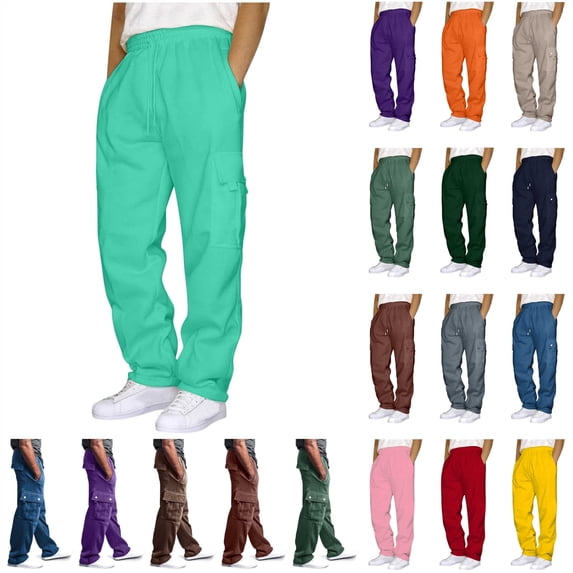 BiZtdJrK Cargo Pants for Men Fleece Casual Drawstring Yoga Sweatpants Fall Winter Clothes Solid Wide Leg Work Trousers with Multi Pockets, Gray, XL