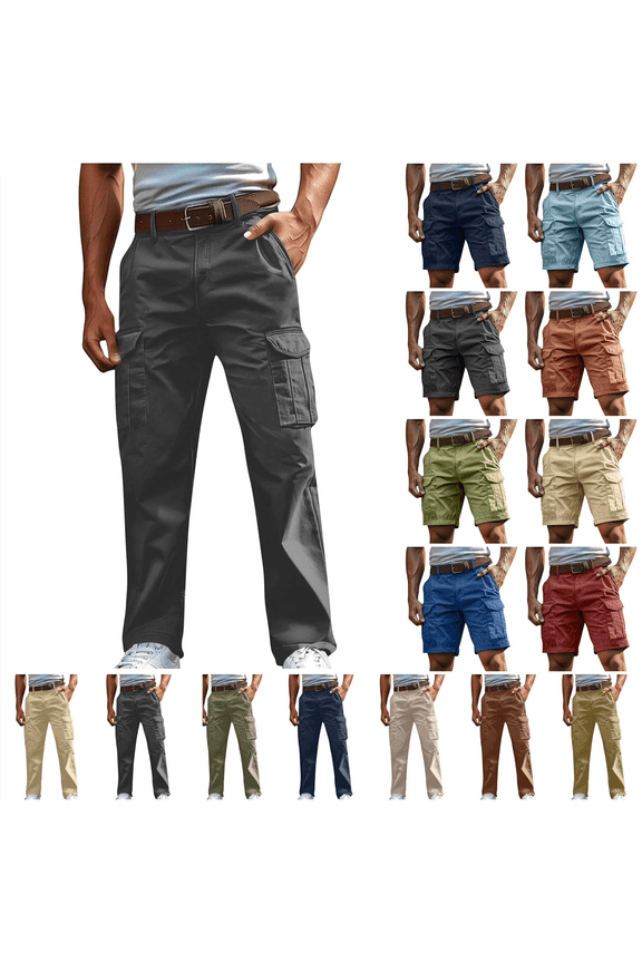 BiZtdJrK Cargo Pants for Men Multi Pockets Hiking Tactical Pant Solid Color Straight Leg Office Work Trousers Business Casual Outfits, Beige, M