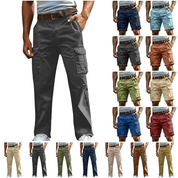 BiZtdJrK Cargo Pants for Men Multi Pockets Hiking Tactical Pant Solid Color Straight Leg Office Work Trousers Business Casual Outfits, Black, L