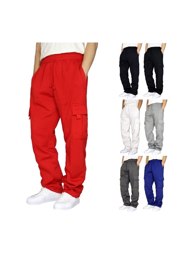 Cargo Sweatpants for Men Cargo Pants with Multi Pockets Fall Winter Casual Drawstring Straight Leg Work Trousers Solid Plus Size Baggy Joggers Pants Prime Today Navy 3XL