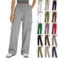 thumbnail image 1 of BiZtdJrK Cargo Sweatpants for Women Baggy Straight Wide Leg Pants Solid Color Lounge Trousers Outdoor Casual Work Pants with Multi Pockets Limited Time Sales of the Day Dark Gray XXL, 1 of 9