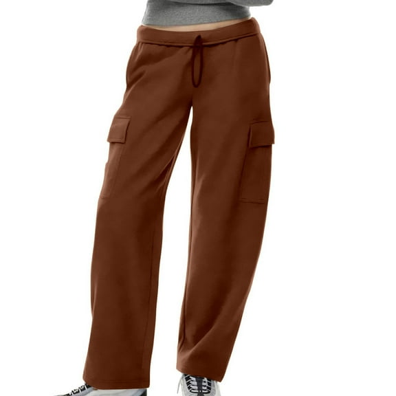BiZtdJrK Cargo Sweatpants for Women Baggy Drawstring Straight Leg Hiking Pants Workout Jogger Sweat Pant with Multi Pockets Brown XXL