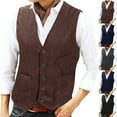 thumbnail image 1 of BiZtdJrK Casual Suit Vest Men Corduroy V Neck Button Down Vintage Waistcoat Western Cowboy Sleeveless Slim Fit Jackets with Pockets Navy XL, 1 of 7