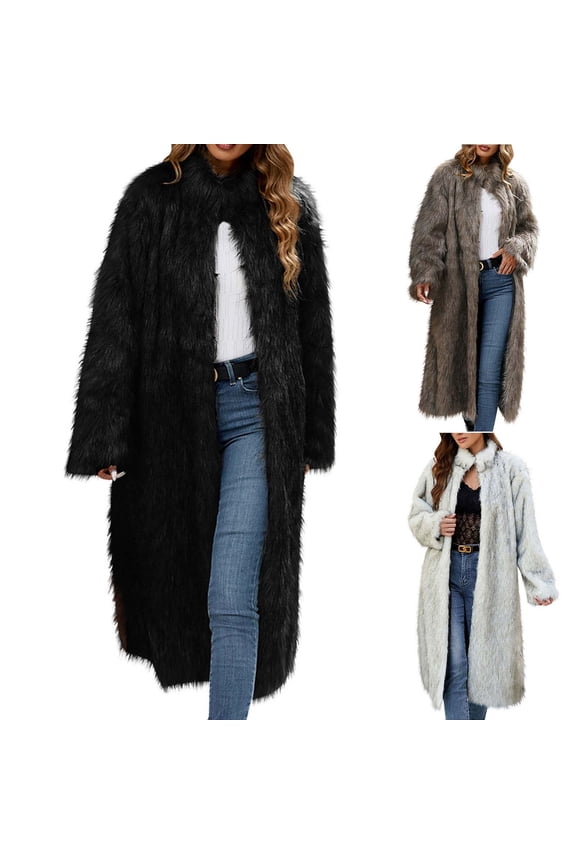 Christmas Clearance Women Long Sherpa Coat - Fuzzy Faux Fur Long Sleeve Trench Jackets Winter Fleece Open Front Cardigan Coats 2024 Brown XL