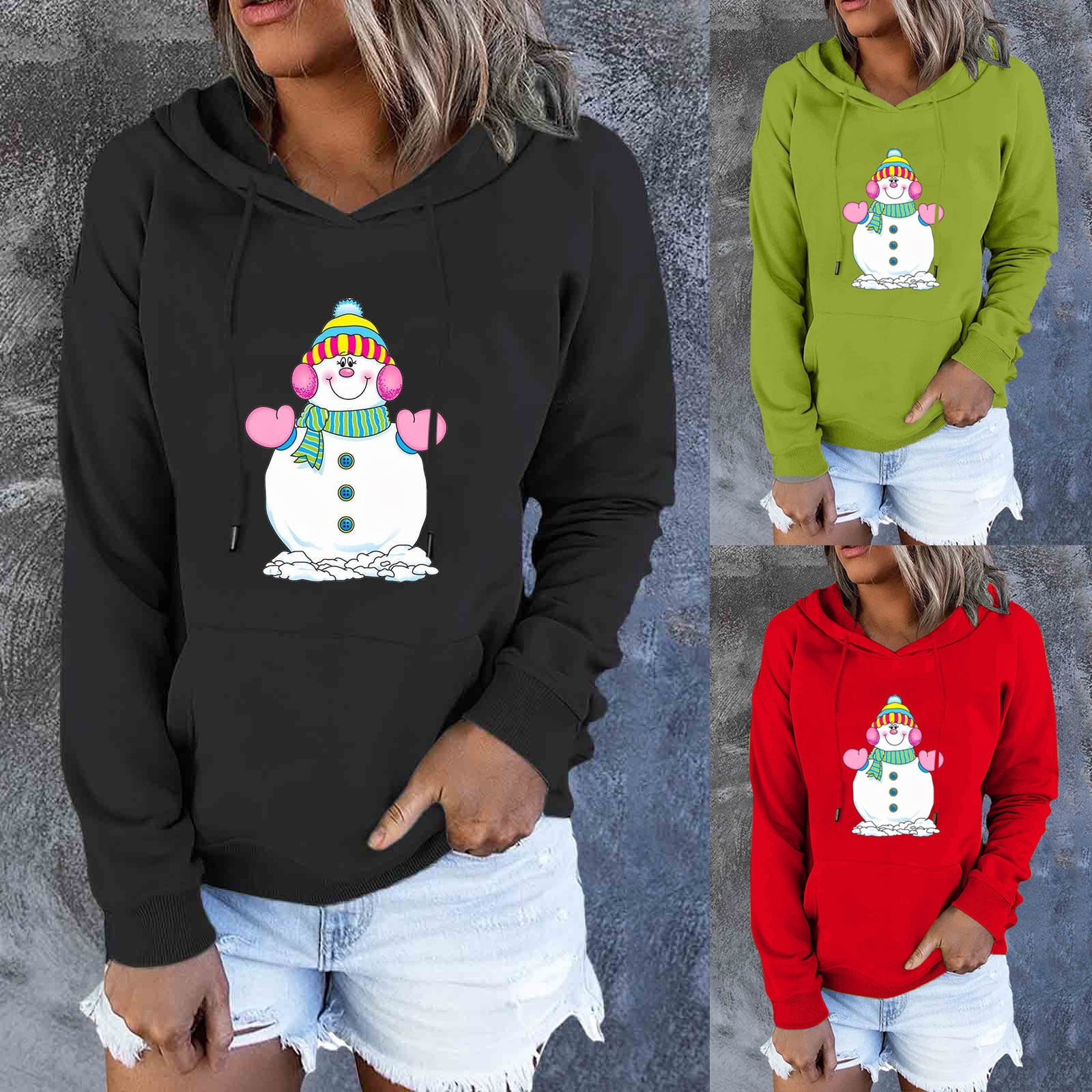 BiZtdJrK Christmas Sweatshirt for Women with Pockets Outdoor Drawstring
