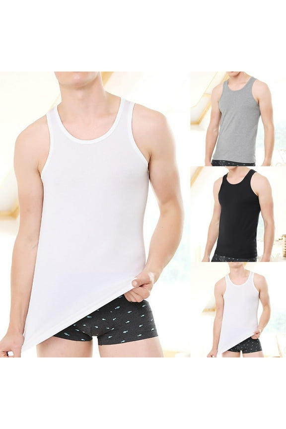 Tank Tops for Men Gym Compression Slimming Body Shaper Vest Solid Color Crew Neck Muscle Fit Undershirt Black XL