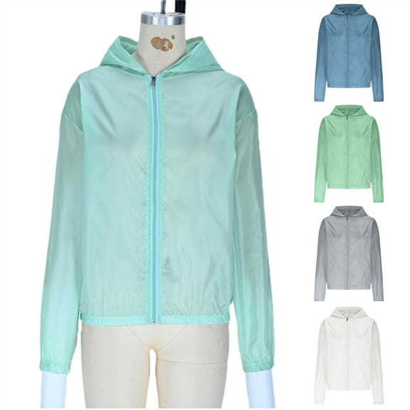 BiZtdJrK Women's Sun Protection Jacket Lightweight Full Zip Hoodie Jackets Outdoor Athletic Workout Sunproof Hooded Shirts Green XL