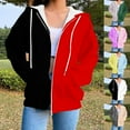thumbnail image 1 of BiZtdJrK Color Block Sweatshirts for Women Zip Up Long Sleeve Drawstring Hoodies with Pockets Fall Winter Oversized Athletic Coat Green XL, 1 of 6