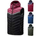 thumbnail image 1 of BiZtdJrK Color Block Vest for Men Zipper Sleeveless Hooded Puffer Vests Big and Tall Lightweight Windproof Water-Resistant Vest with Pockets Hollday Sales Wine XXL, 1 of 7