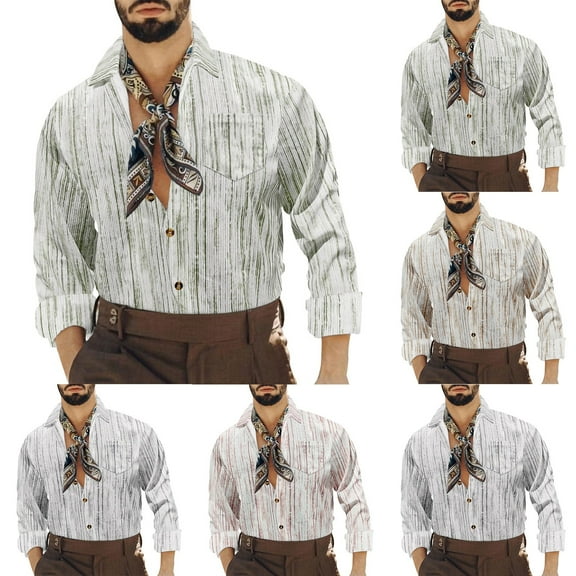 BiZtdJrK Corduroy Shirts for Men Long Sleeve Button Down Shirt Outdoor Casual Lapel Work Tops with Pocket 2025 Hippie Clothes Gray S Daily Sales of The Day