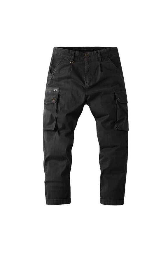 Cotton Cargo Pants for Men , Ripstop Tactical Pants Straight Leg Work Trousers Outdoor Hiking Pants with Flap Pockets Black XXL