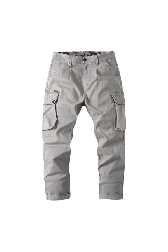 Cotton Cargo Pants for Men , Ripstop Tactical Pants Straight Leg Work Trousers Outdoor Hiking Pants with Flap Pockets Gray S