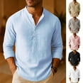 thumbnail image 1 of BiZtdJrK Cotton Henley Shirt for Men Button Up Grandad Collar Dressy Casual Tee Shirts Rolled Long Sleeve Classic Fit Solid Color Tops Khaki M, 1 of 6