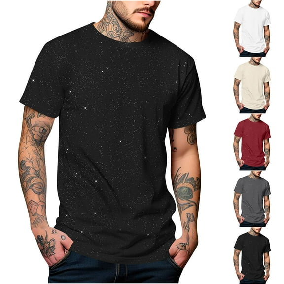 BiZtdJrK Cotton Tshirts for Men Short Sleeve Sequin T-Shirt Giltter Round Neck Tees Sparkly Party Club Tee Tops White M