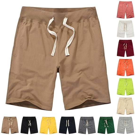 BiZtdJrK Cotton Workout Shorts for Men Comfy Breathable Running Athletic Shorts Drawstring Casual Summer Beach Shorts with Pockets on sale prime clearance Khaki XXL