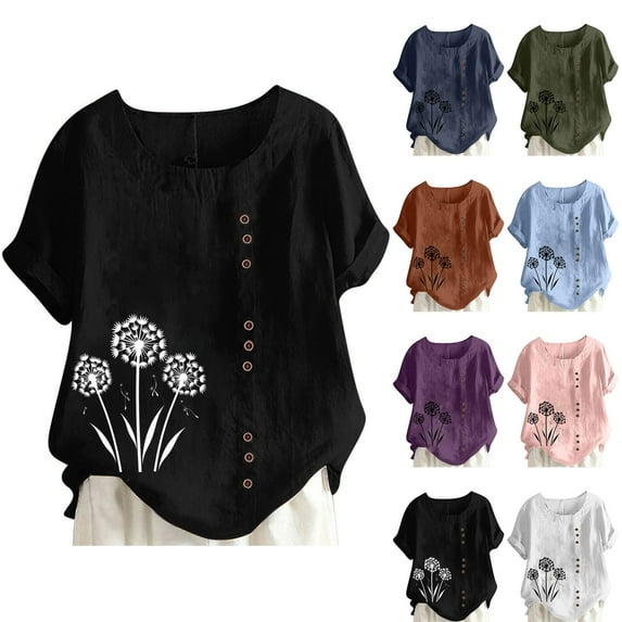 BiZtdJrK Cotton linen shirts for women roll sleeve crew neck tshirts summer casual beach vacation blouse tees Purple XXL