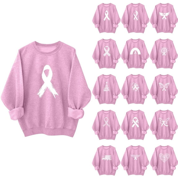 BiZtdJrK Crew Neck Sweatshirts Women Pink Ribbon Breast Cancer Awareness Pullover Long Sleeve Round Neck Casual Fall Sweatshirt Pink XL