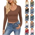 thumbnail image 1 of BiZtdJrK Crop Shirts for Women V Neck Long Sleeve Casual T Shirt Slim Fit Solid Basic Tee Tops Trendy Street Tees Beige XS, 1 of 8