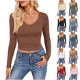 thumbnail image 1 of BiZtdJrK Crop Shirts for Women V Neck Long Sleeve Casual T Shirt Slim Fit Solid Basic Tee Tops Trendy Street Tees Red L, 1 of 8