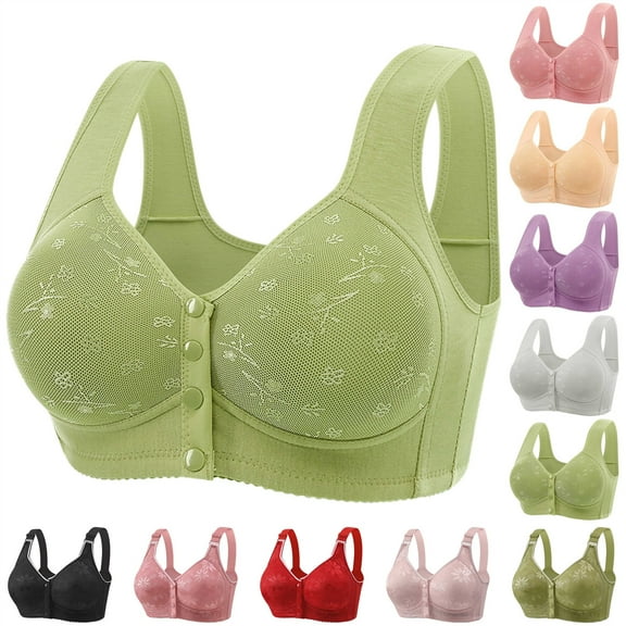 BiZtdJrK Daisy Bras for Older Women Front Closure Push Up No Underwire Bralette Senior Full Coverage Soft Lace Bra, Gray, XXL