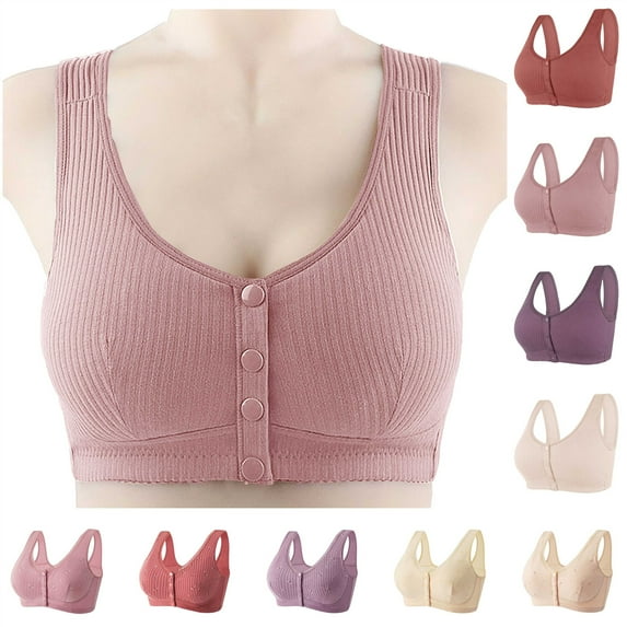 BiZtdJrK Daisy Bras for Older Women Front Snap No Underwire Everyday Bra Senior Wireless Plus Size Push up Bralette, Red, XXXXXL