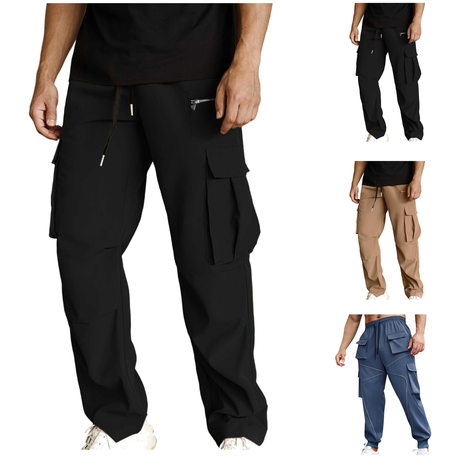 BiZtdJrK Dark Blue Cargo Sweatpants for Men Elastic Waist Drawstring ...