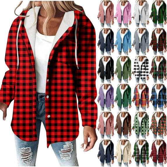 BiZtdJrK Dollar Sales Womens Drawstring Hooded Long Sleeve Jacket Solid Color Casual Button Down Sweatshirt Jackets with Pocket 2025 Fall Winter Clothes Black L