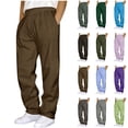 thumbnail image 1 of BiZtdJrK Drawstring Sweatpants for Men Elastic Waist Straight Leg Jogger Pants Solid Casual Athletic Hiking Pants with Pockets, Army Green, L, 1 of 6